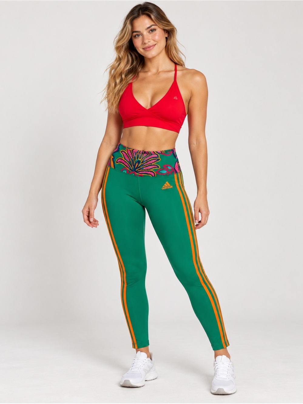 FARM RIO X ADIDAS Med Leggings Brazilian tropical print AEROREADY technology.